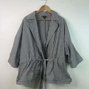Talbots Woman 3X Gingham Check Jacket Black White Belted Wrap Lightweight Plus